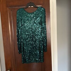 French Connection Teal Sequin Long Sleeve Dress